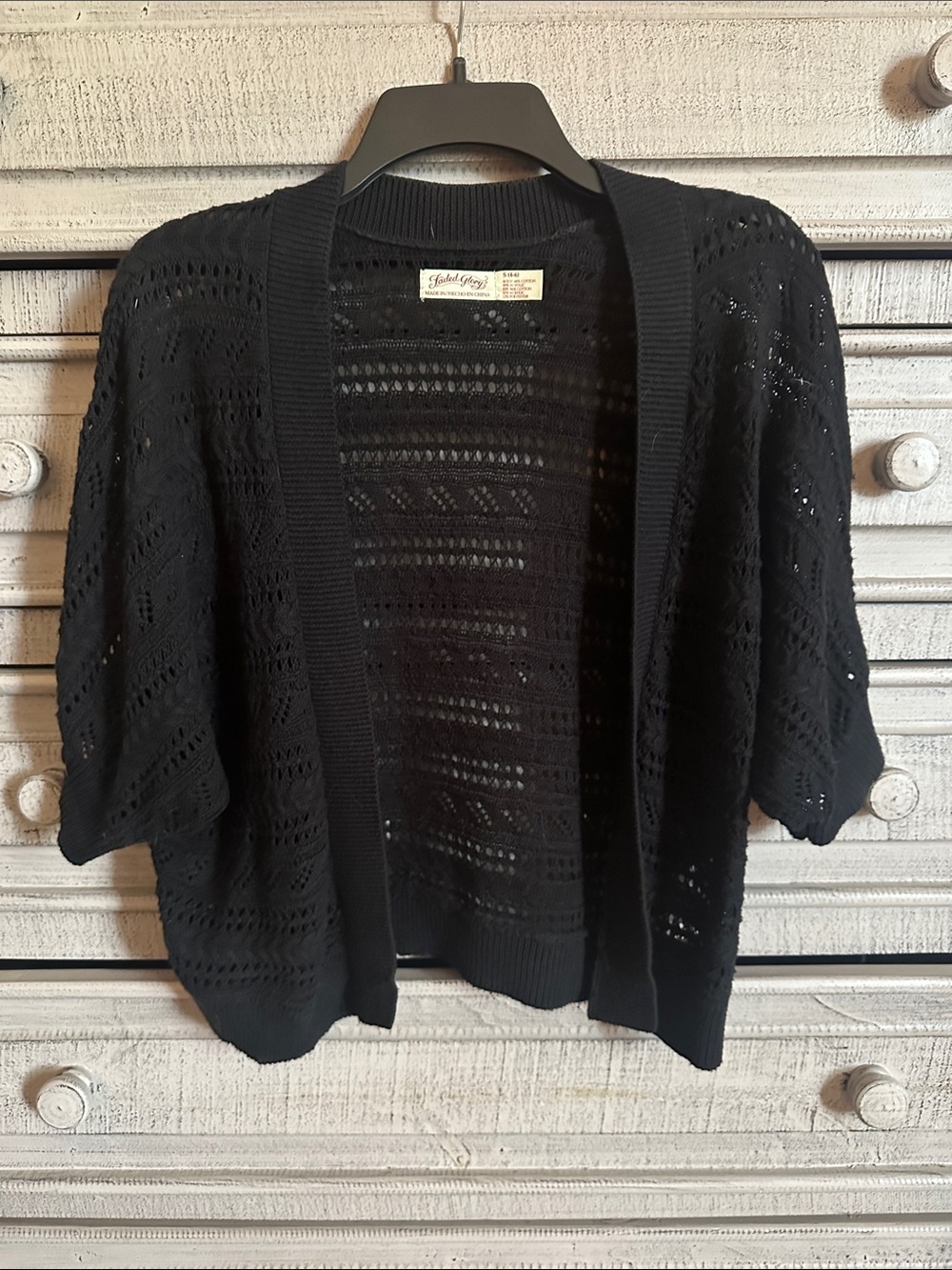 Faded Glory Black Open Knit Short-Sleeve Cardigan